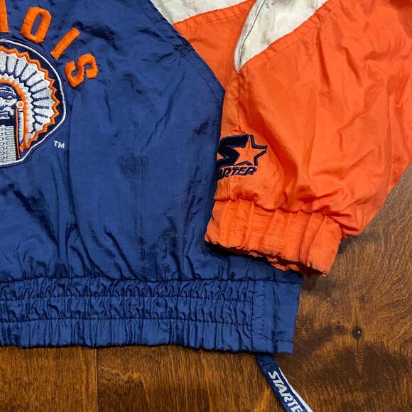 Starter Vintage 90s 1/4 Zip NCAA Illinois Illini Blue Orange Windbreaker Medium - Picture 4 of 10